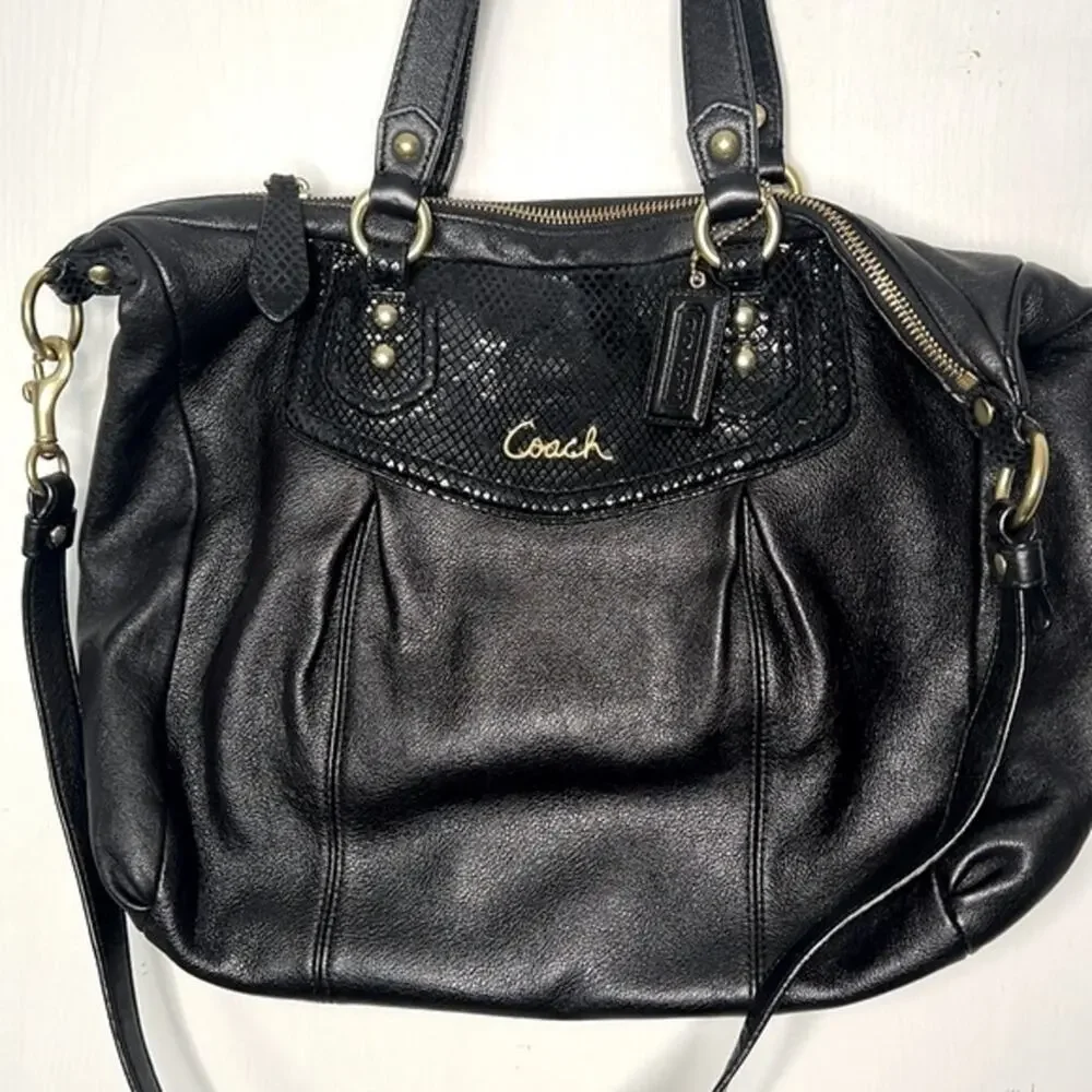 Coach Ashley Black Python Leather Satchel Purse